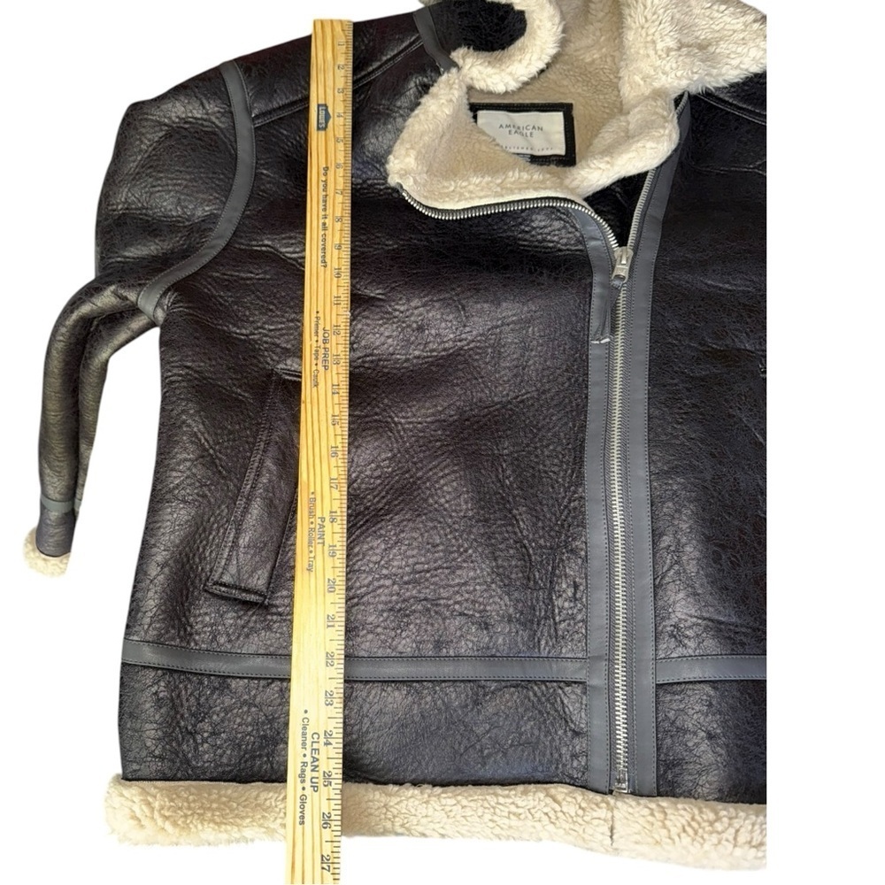 American Eagle AE Oversized Vegan Shearling Moto Jacket Black XL - Picture 10 of 16